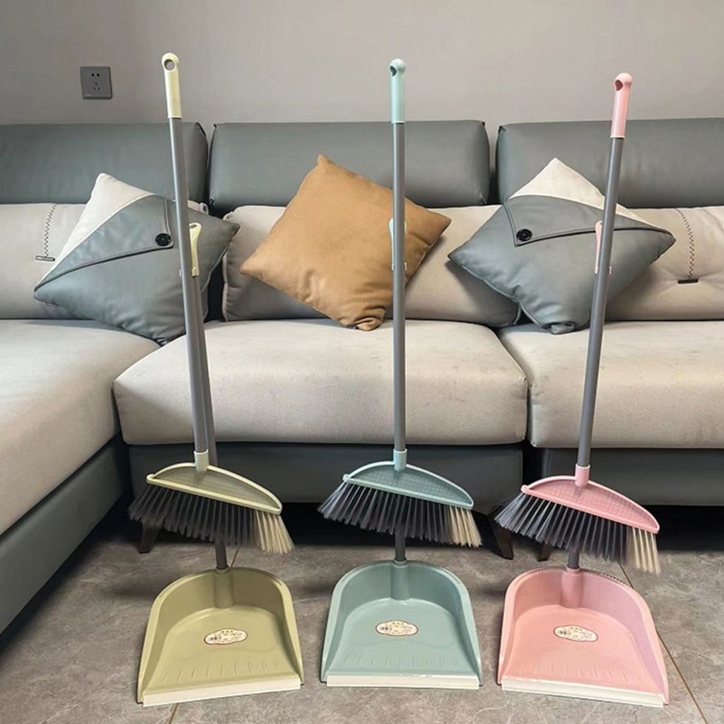 360 HOME BROOM 82*27CM & DUSTPAN 70*25CM  SET 400GRS   YELLOW, BLUE,PINK