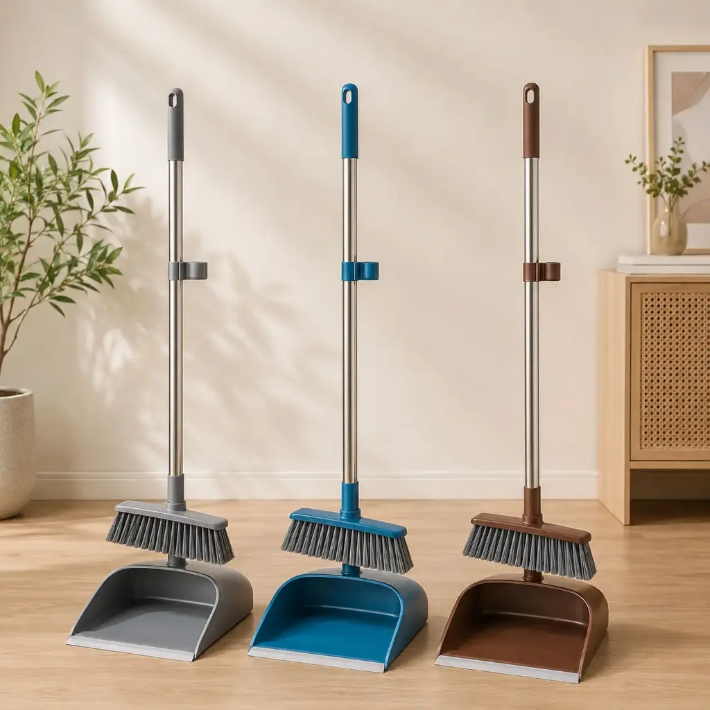 360 HOME BROOM 92*31CM & DUSTPAN 88*26.5CM 510GRS SET GRAY, BLUE , BROWN