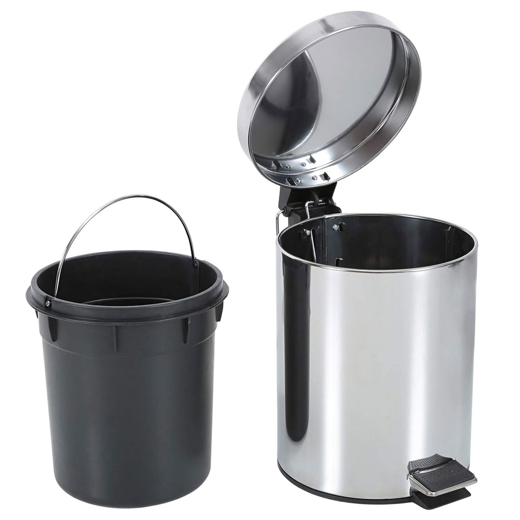 360 HOME TRASH CAN MIRROR LIGHT WITH PEDAL & REMOVABLE PLASTIC INNER BUCKET 3L STAINLESS STEEL