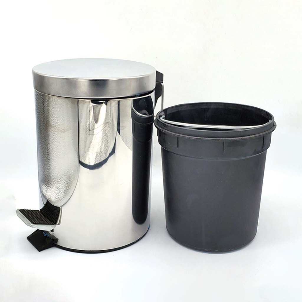 360 HOME TRASH CAN MIRROR LIGHT WITH PEDAL & REMOVABLE PLASTIC INNER BUCKET 5L STAINLESS STEEL