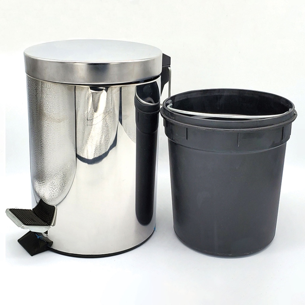360 HOME TRASH CAN MIRROR LIGHT WITH PEDAL & REMOVABLE PLASTIC INNER BUCKET 8L STAINLESS STEEL