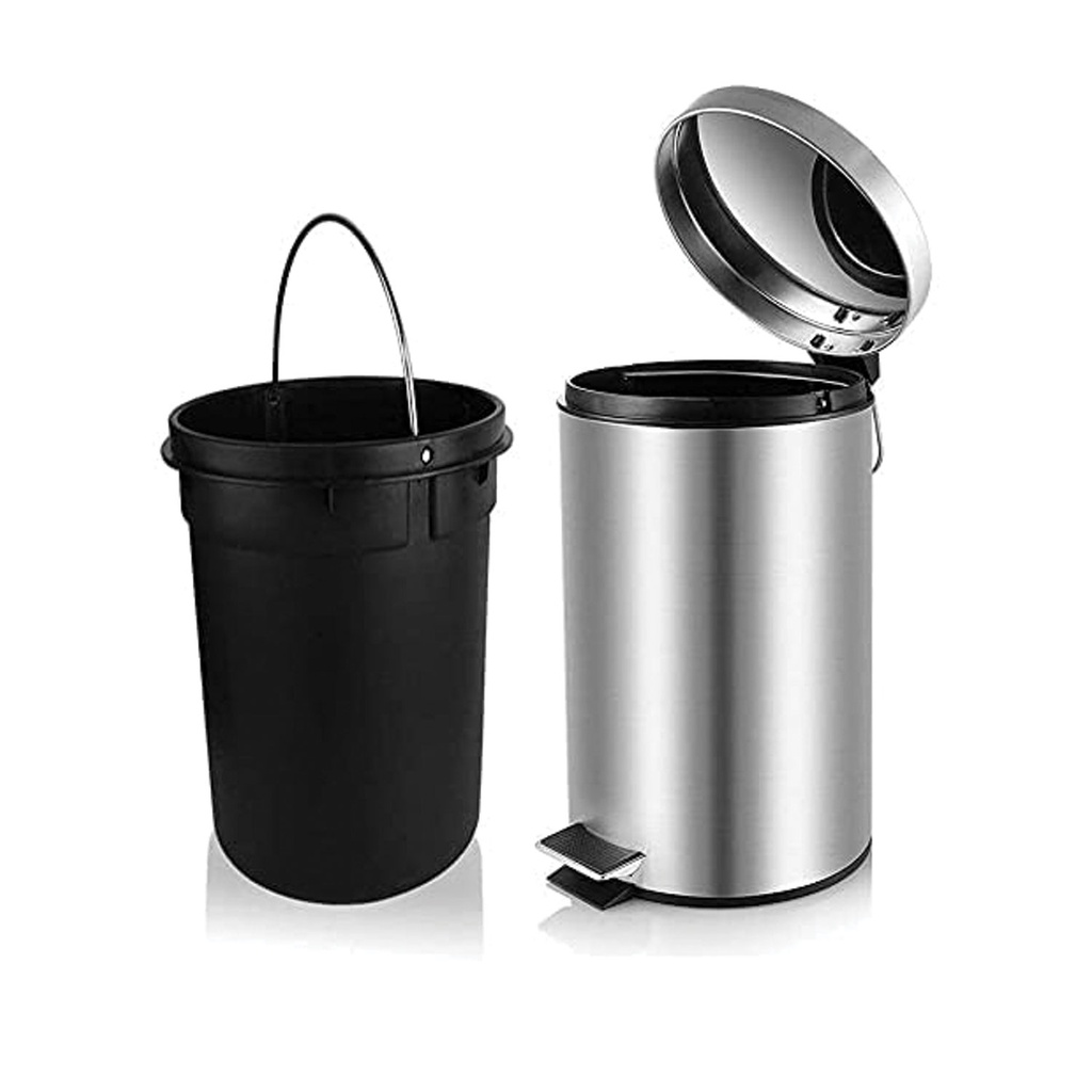 360 HOME TRASH CAN MIRROR LIGHT WITH PEDAL & REMOVABLE PLASTIC INNER BUCKET 12L STAINLESS STEEL