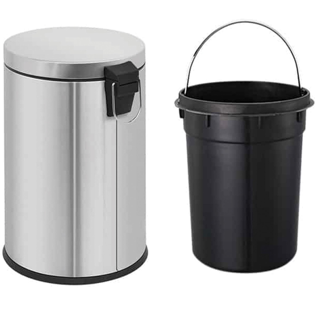 360 HOME TRASH CAN MIRROR LIGHT WITH PEDAL & REMOVABLE PLASTIC INNER BUCKET 30L STAINLESS STEEL