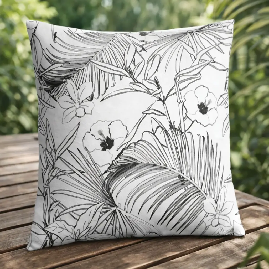 360 HOME PILLOW NATURE DESIGN 45*45 WHITE TROPICAL LEAVES WITH FLOWERS