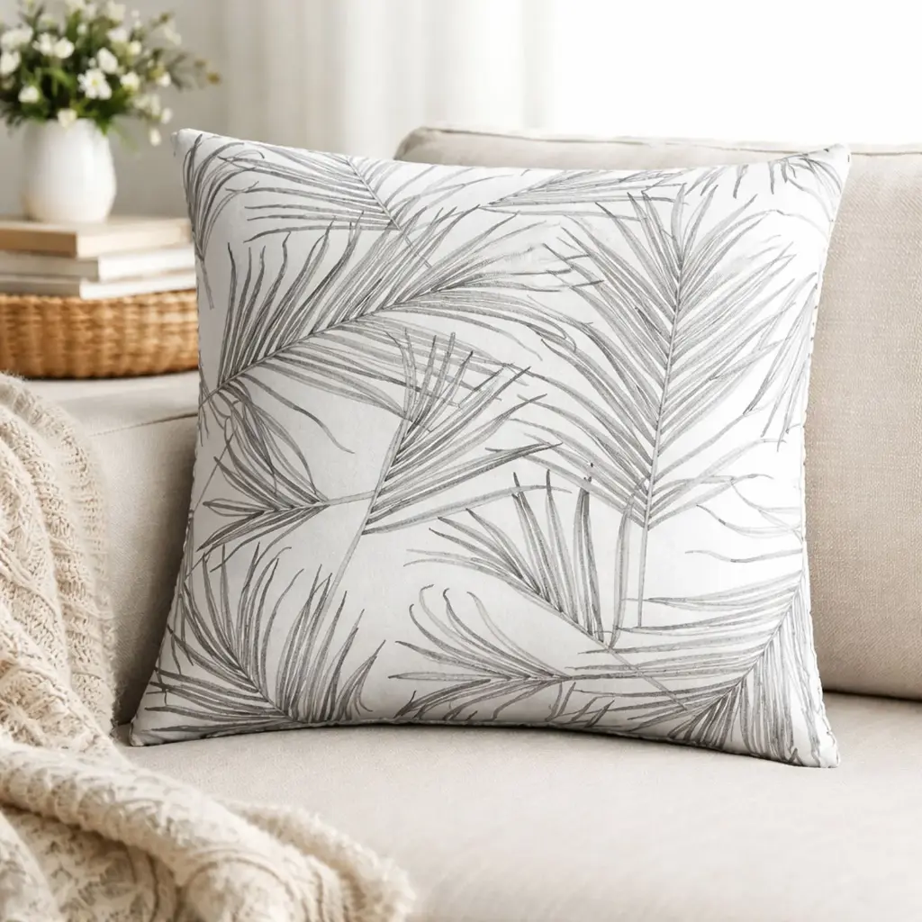 360 HOME PILLOW NATURE DESIGN 45*45 WHITE TROPICAL LEAVES