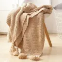 360 HOME THROW BLANKET WITH TASSLE FRINGES 130*170 KAKI KNITTED PATTERN