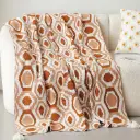 360 HOME THROW BLANKET WITH TASSLE FRINGES 130*170 ORANGE & WHITE GEOMETRIC PATTERN