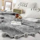 360 HOME THROW BLANKET WITH FRINGES 130*180 GREY KNITTED PATTERN