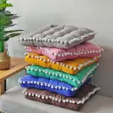 360 HOME CUSHION  40*40*9cm GREY,PINK,YELLOW, GREEN,BLUE PLUSH BALLS ON BORDERS