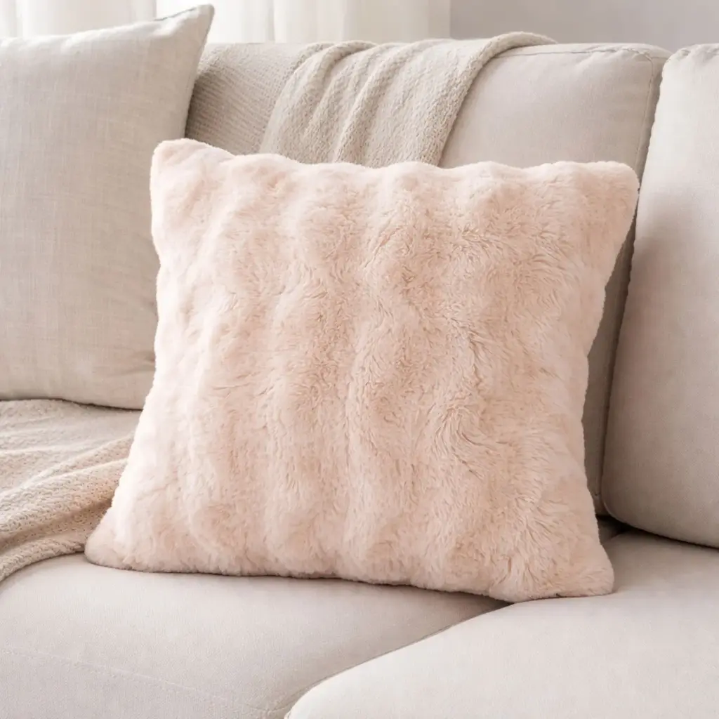 360 HOME CUSHION  45*45cm LIGHT BLUE, BEIGE PLUSH STRUCTURED PATTERN