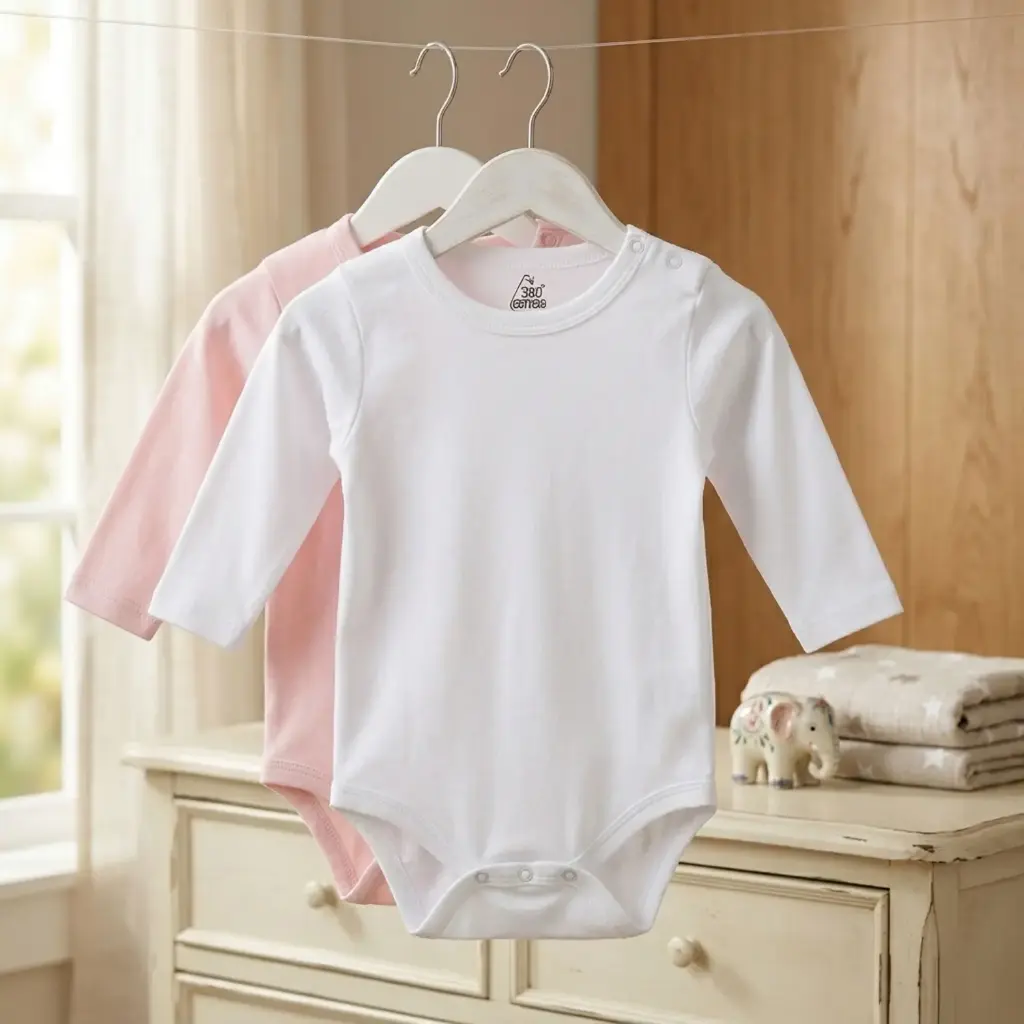 360 COTTON BODY BABY LONG SLEEVE 100% COTTON WHITE/PINK 18M