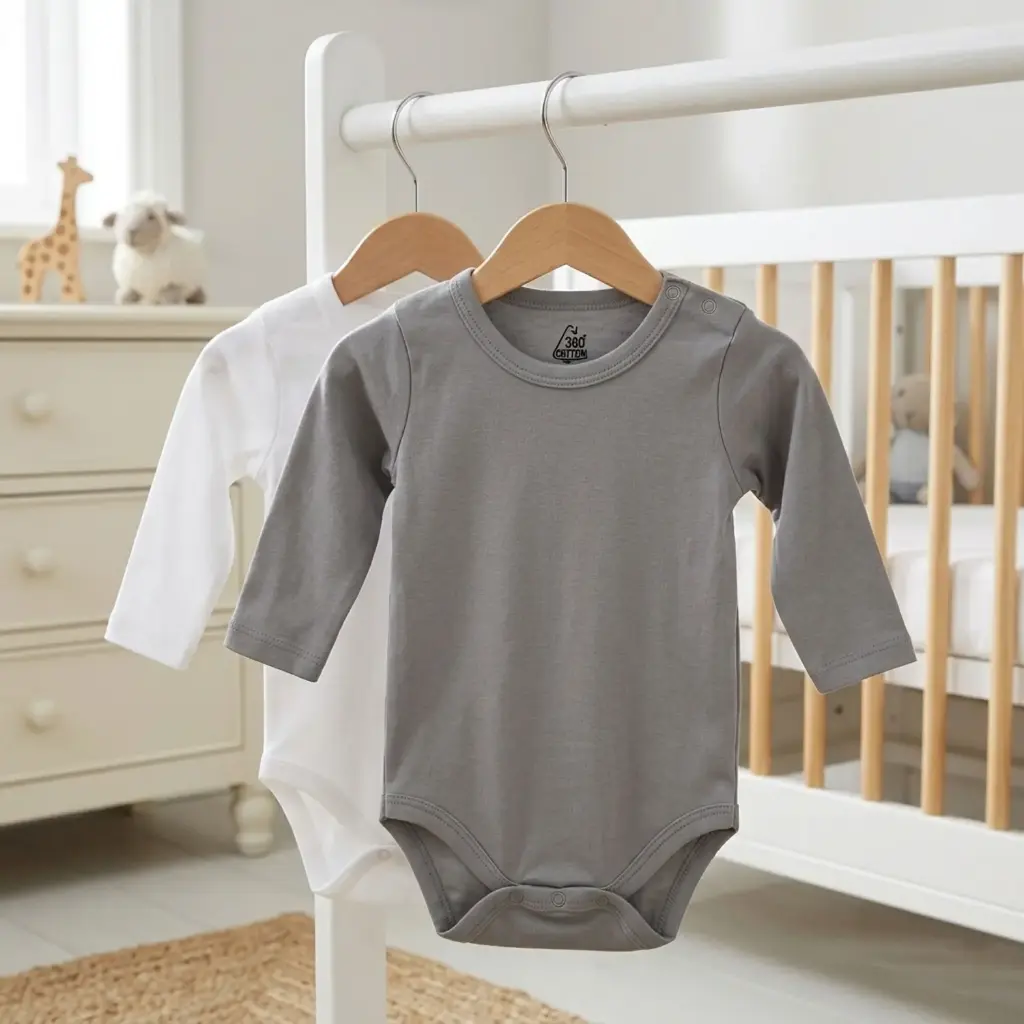 360 COTTON BODY BABY 100% COTTON LONG SLEEVE WHHITE/GREY 12M