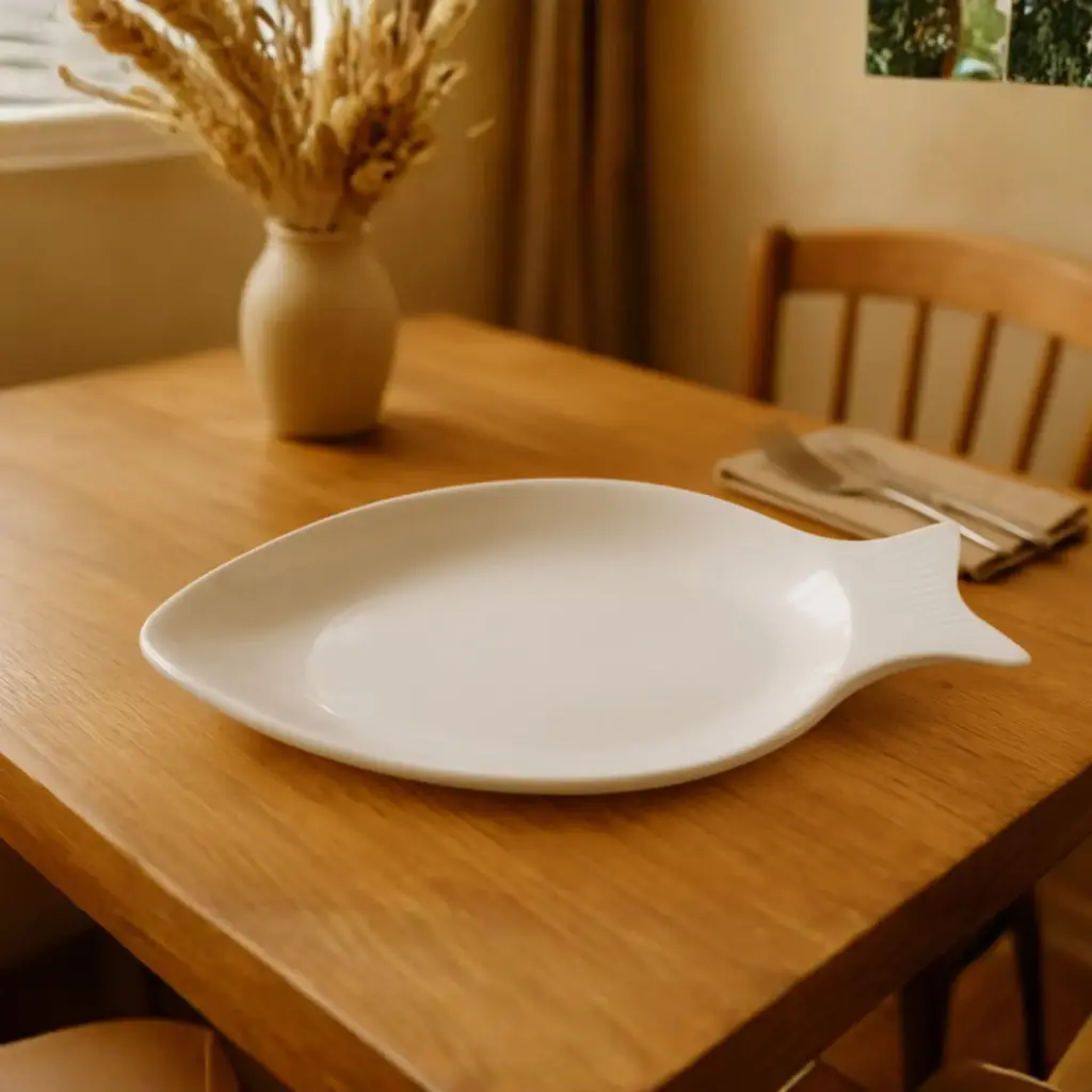 360 HOME 18 FISH SHAPED PLATE -45  WHITE CERAMIC 49.5CM