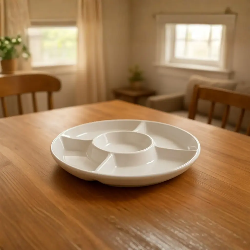 360 HOME 12PLATE 5 DIVISIONS FRUIT -30  WHITE CERAMIC 36CM
