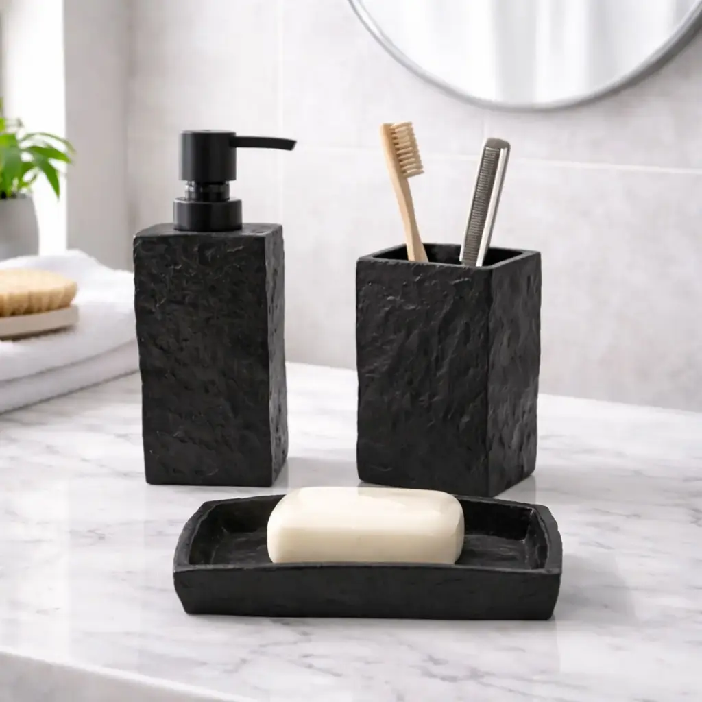 360 HOME BLACK RESINE LOTION BOTTLE MOUTH CUP SOAP PLATE