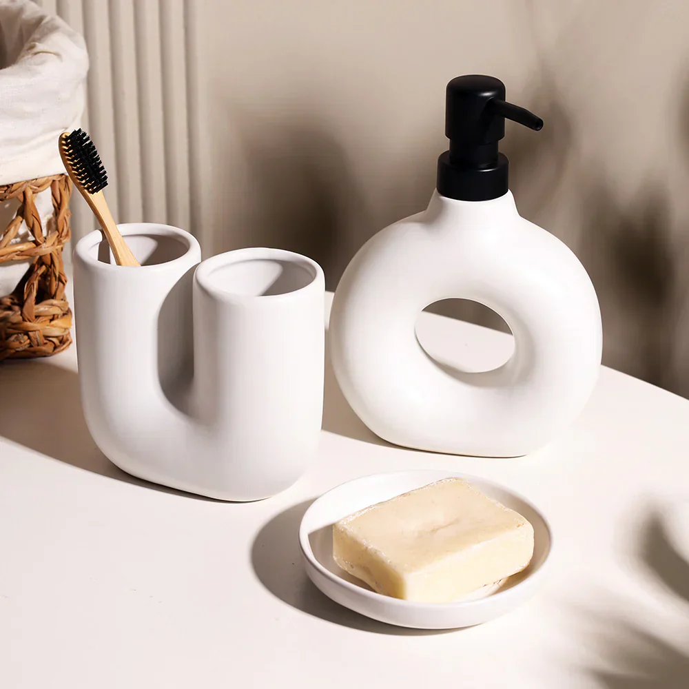 360 HOME CERAMIC LOTION BOTTLE TOOTHBRUSH HOLDER SOAP DISHES WHITE