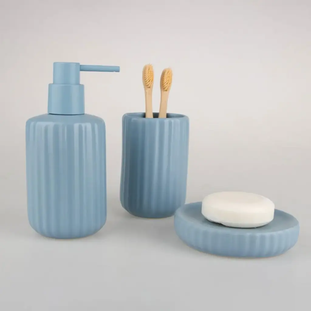 360 HOME LOTION BOTTLE MOUTH CUP SOAP DISH BLUE GREY