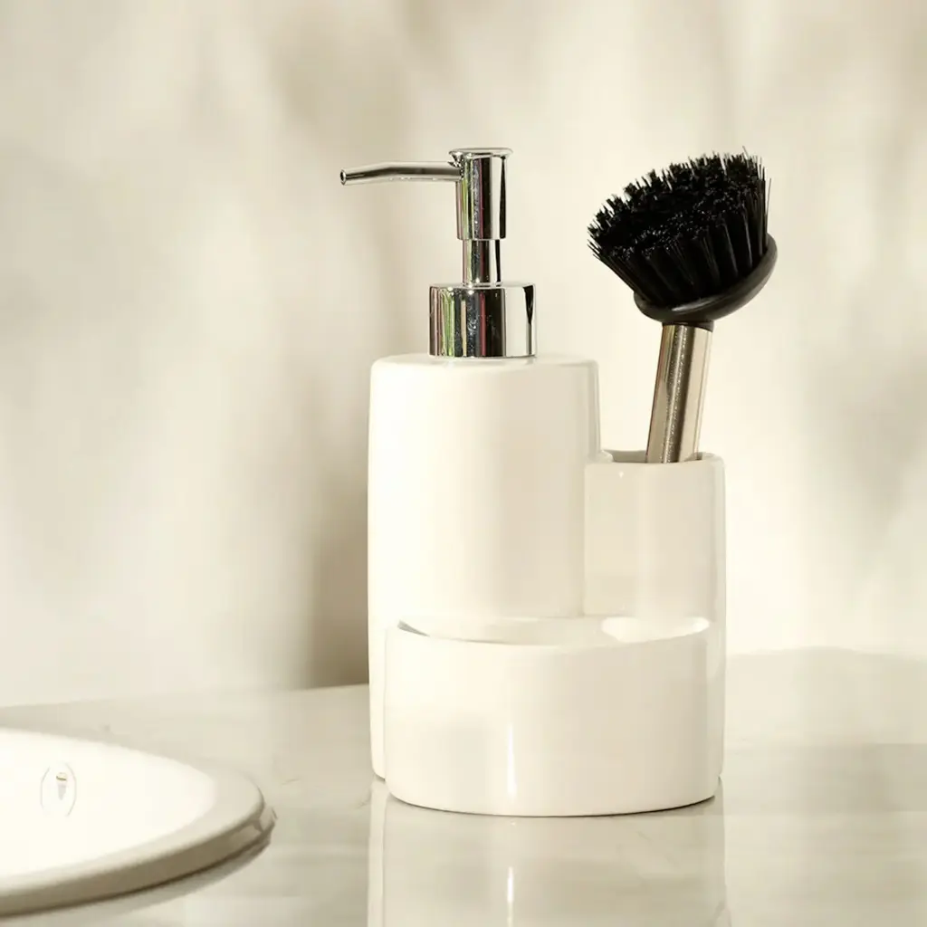 360 HOME CERAMIC LOTION BOTTLE CHROME NOZZLE 12.1*11.5*13/19.3CM WHITE