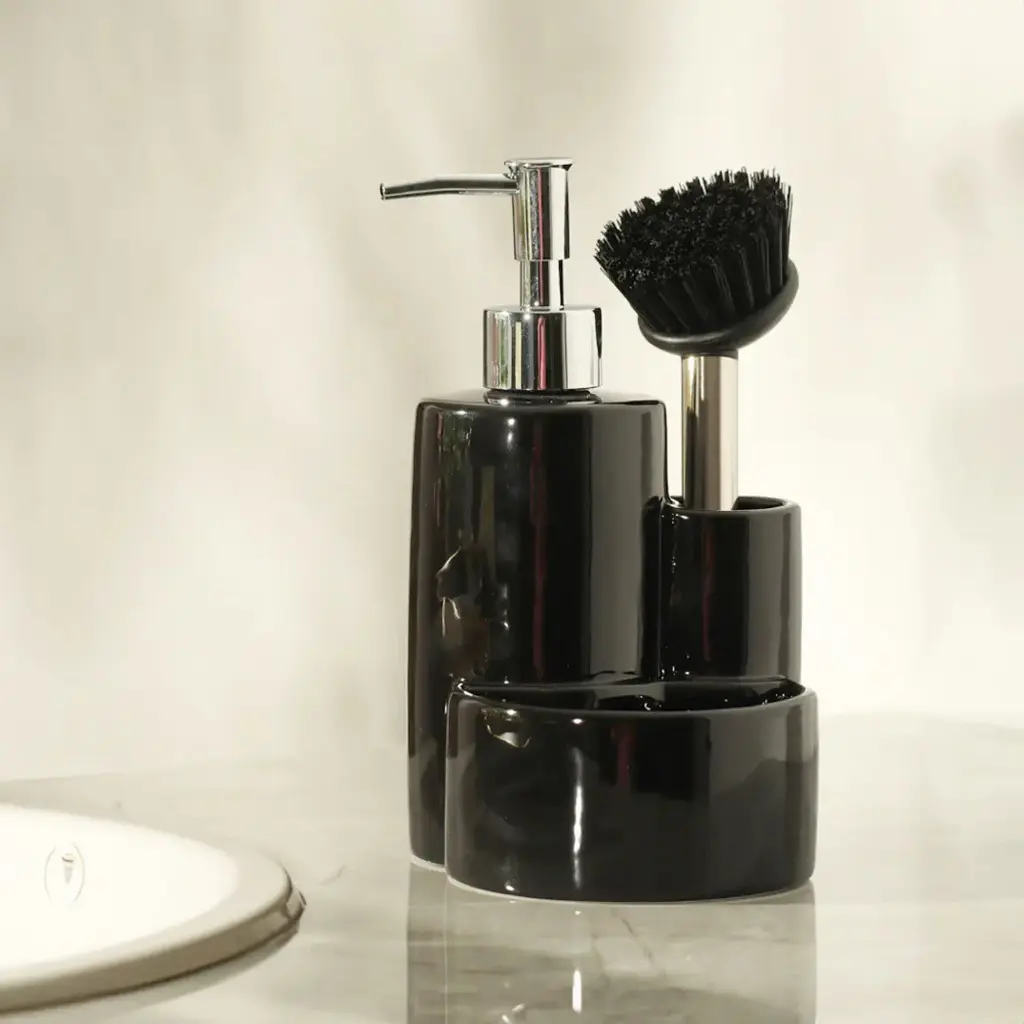 360 HOME CERAMIC LOTION BOTTLE CHROME NOZZLE 12.1x11.5x13/19.3 BLACK