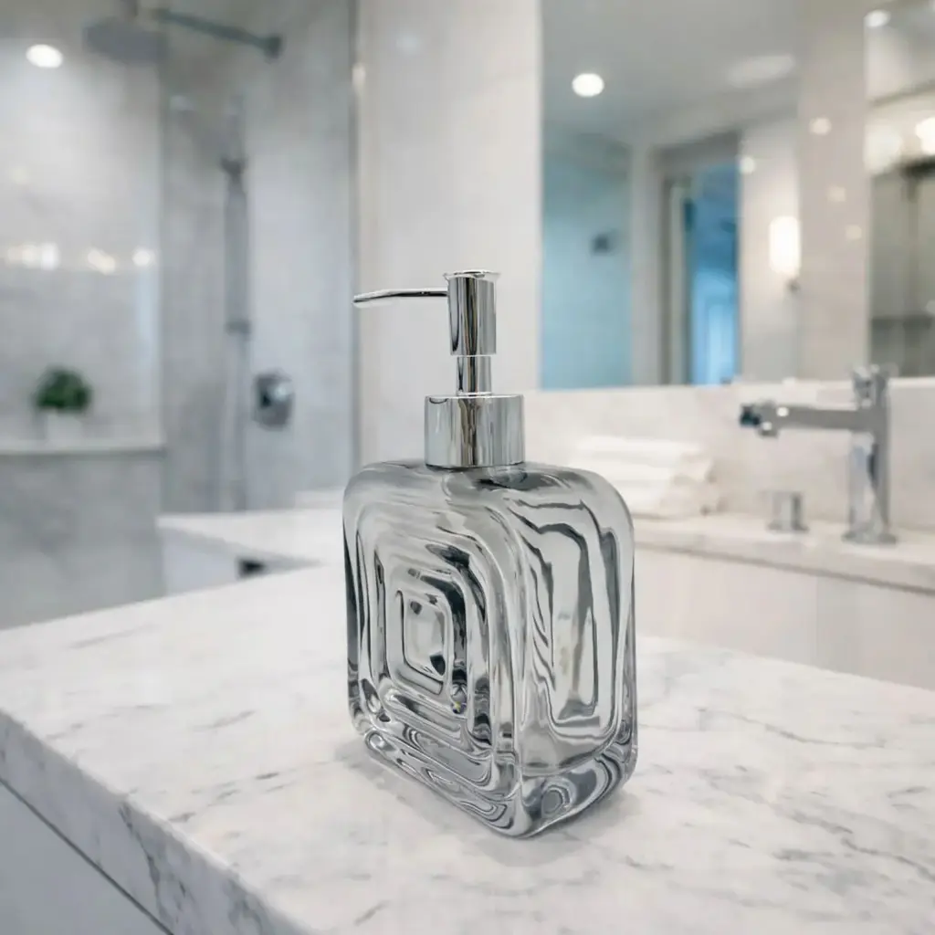 360 HOME GLASS LOTION BOTTLE10.2x4.5x10/16GR：400GRS SPRAY COLOR GREY,17-4402TCX