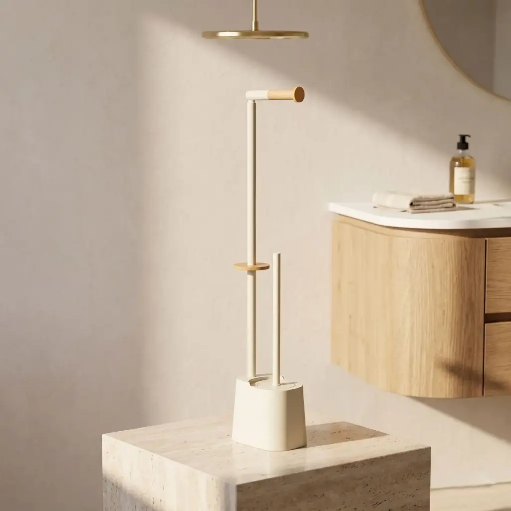 360 HOME FLOOR STANDING TOILET BRUSH HOLDER 16.5x12.5x67cm,846,430 STAINLESS STEEL+BAMBOO