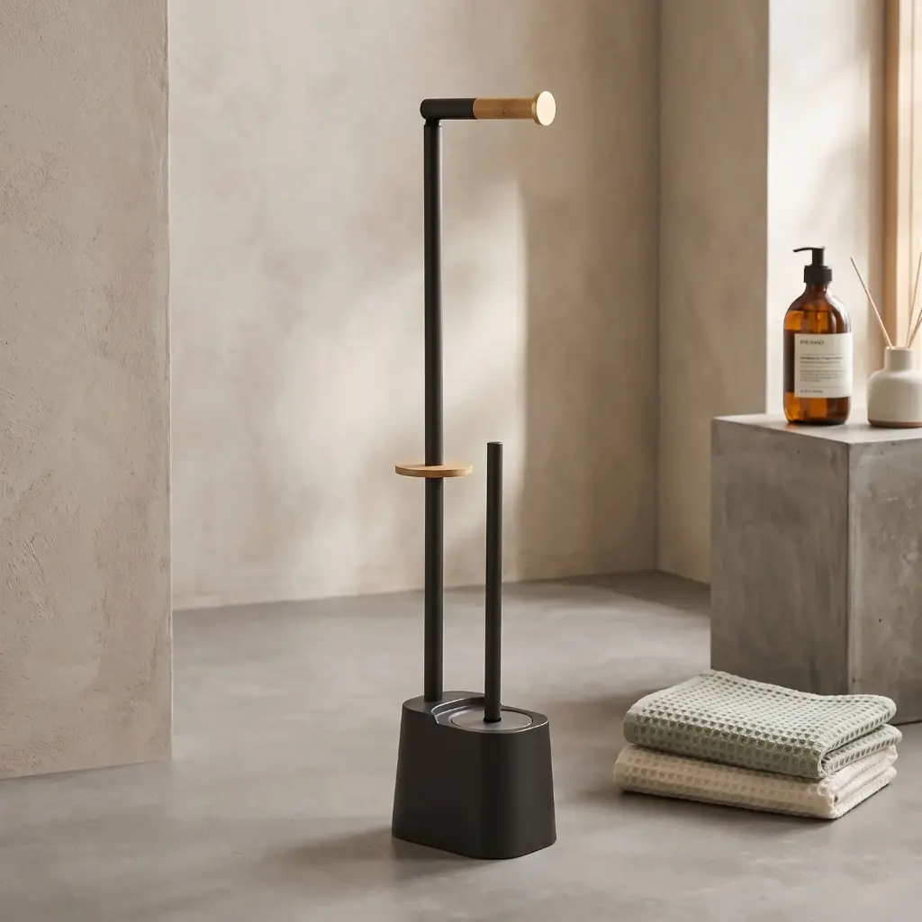 360 HOME FLOOR STANDING BRUSH HOLDER 16.5x12.5x67cm,846,430STAINLESS STEEL+BAMBOO