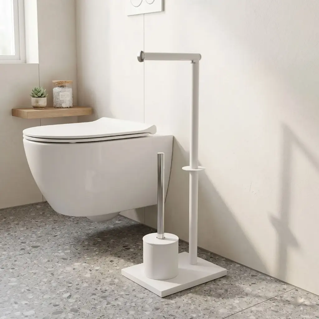 360 HOME FLOOR STANDING TOILET BRUSH HOLDER 20.5x16x65cm WHITE+TPR