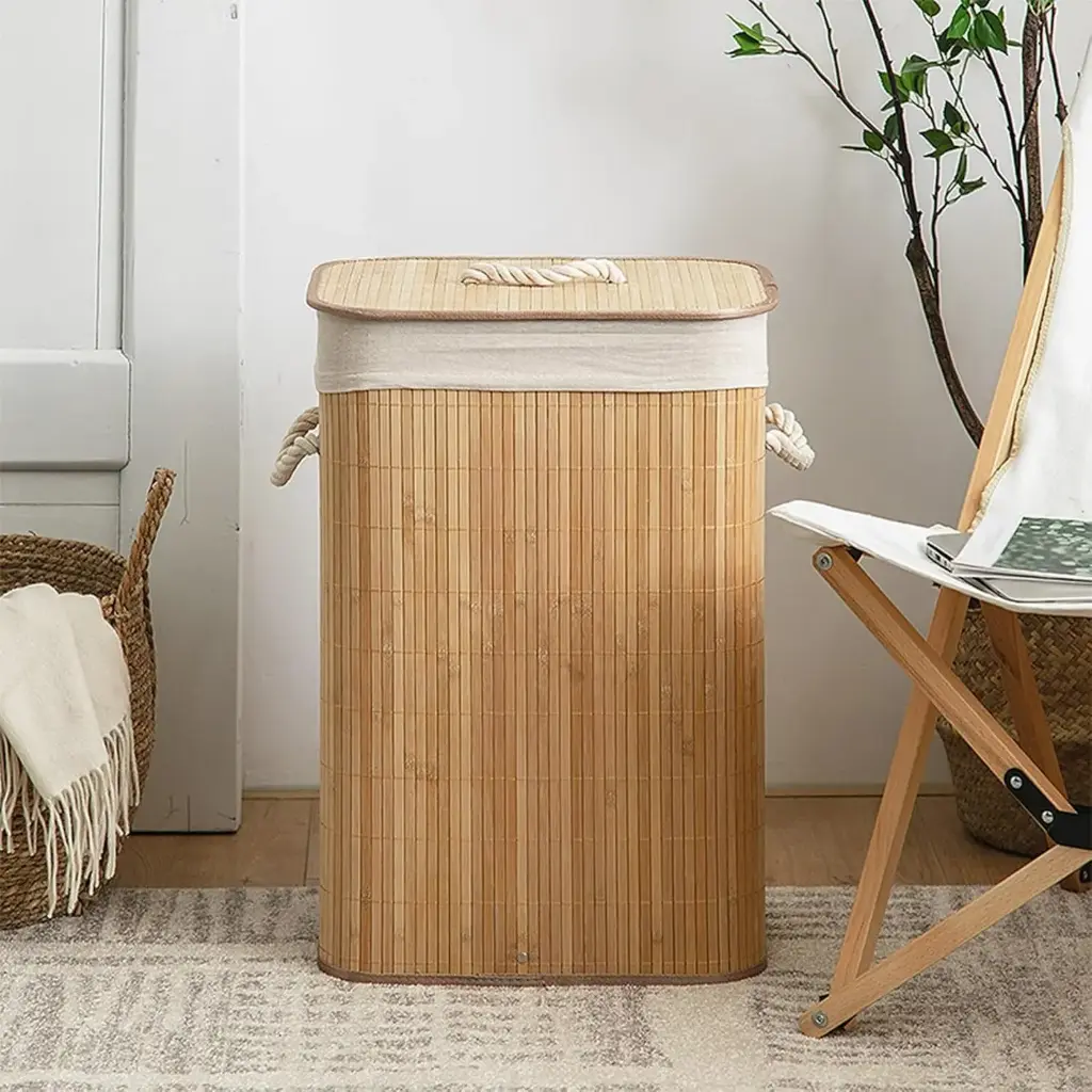 360 HOME STORAGE BASKET RECTANGULAR NATURAL BAMBOO WITH LID 41x31x57