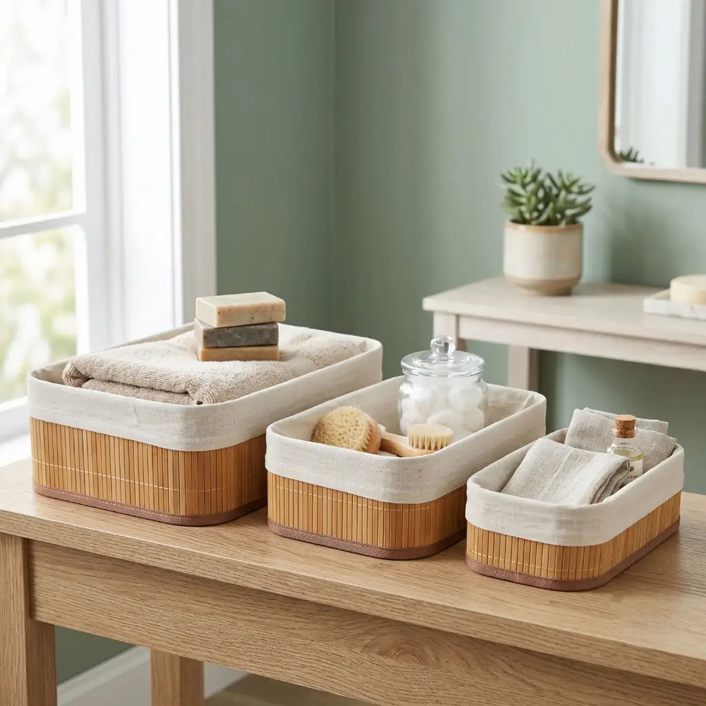 360 HOME STORAGE BASKET SQUARE SET 3PCS 0.48 BAMBOO