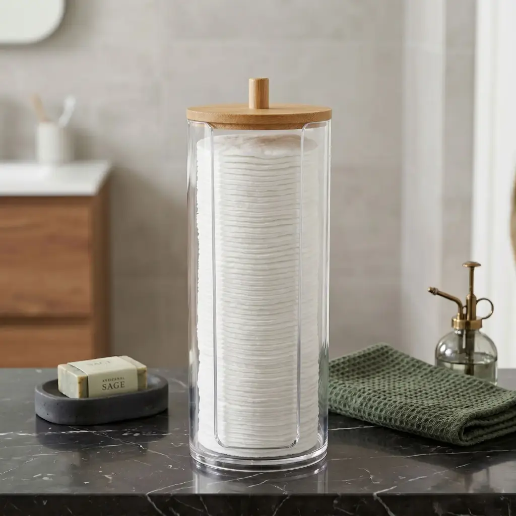 360 HOME HIGH COTTON CAN POLYSTIRENE+LID BAMBOO ⌀7.5*18.8 WEIGHT：168g