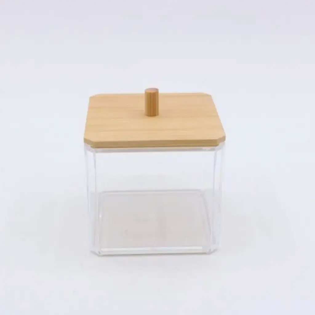 360 HOME MAKE-UP STORAGE BOX SQUARE SMALL POLYSTIRENE+LID BAMBOO：9.4*9.4*8.5WEIGHT:135g