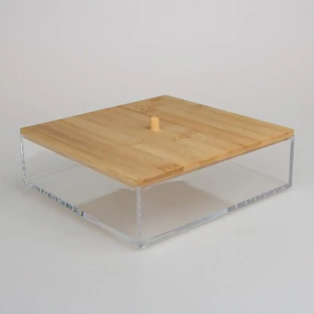 360 HOME COSMETIC STORAGE BOX SQUARE LARGE FLAT POLYSTIRENE+LID BAMBOO：20*20*6.55 WEIGHT：480g