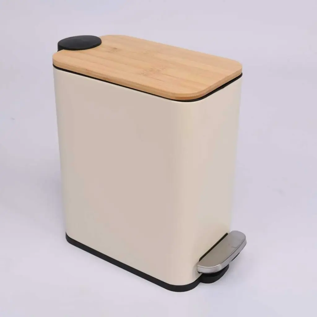 360 HOME IRON  TRASH CAN RECTANGULAR WITH LID BAMBOO 27x14.2x27.5cm,1059g APRICOT COLOR