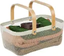360 HOME IRON STORAGE BASKET LIGHT GOLD 40×24.5×18.5 DOUBLE HAND BAMBOO