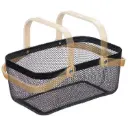 360 HOME IRON SORAGE BASKET BLACK 40×24.5×18.5 DOUBLE HAND BAMBOO