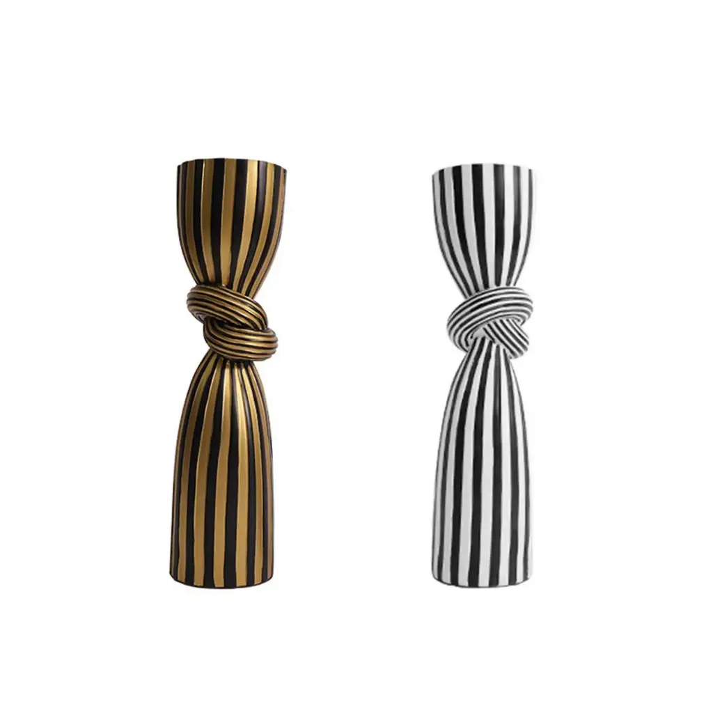 360 HOME STRIPED TWISTED CANDLESTICK WITH A KNOT 12*12*40 BLACK & WHITE