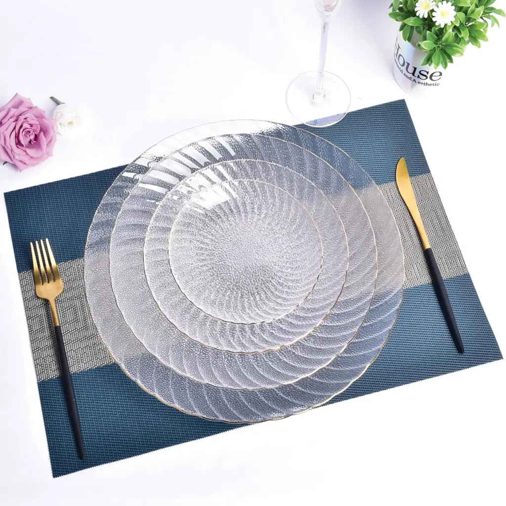 360 HOME GLASS PLACEMAT STRIPED ELECTROPLATE EDGE 21CM