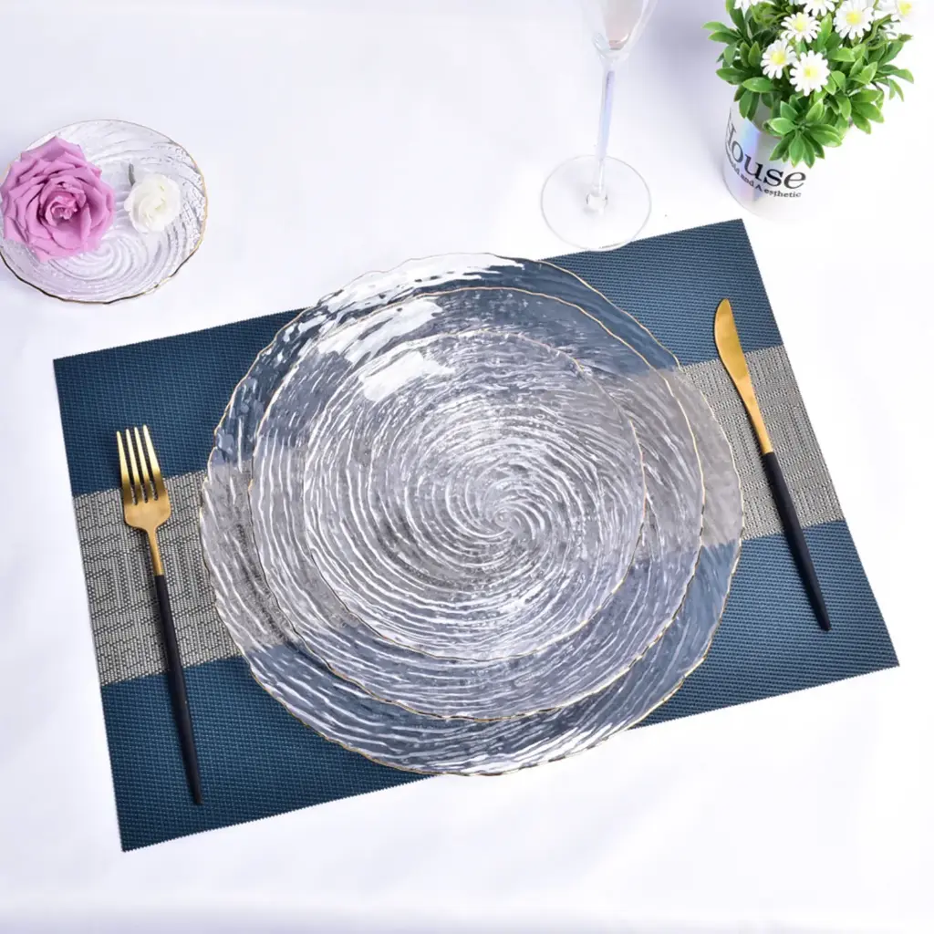 360 HOME GLASS PLACEMAT SPIRAL ELECTROPLATE EDGE 33CM
