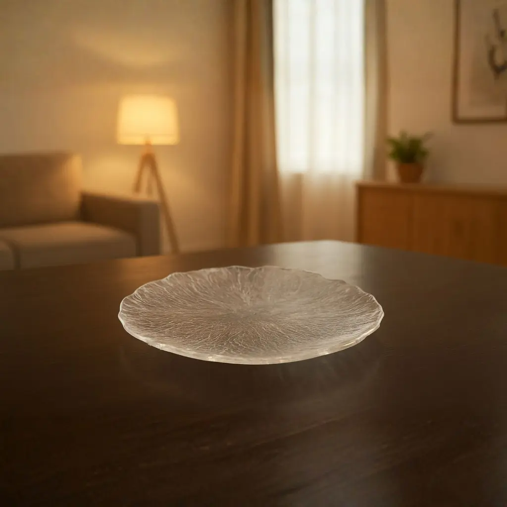 360 HOME GLASS PLACEMAT FLOWER  STRIPED SHAPE GOLD ELECTROPLATE EDGE 21CM