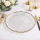 360 HOME GLASS PLACEMAT FLOWER  STRIPED SHAPE BOLD GOLD ELECTROPLATE EDGE 33CM