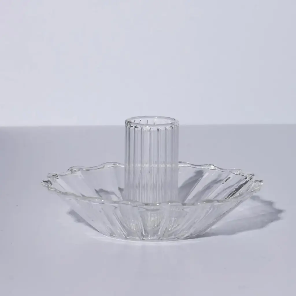 360 HOME CANDLESTICK GLASS 10*6CM CLEAR FLUTED