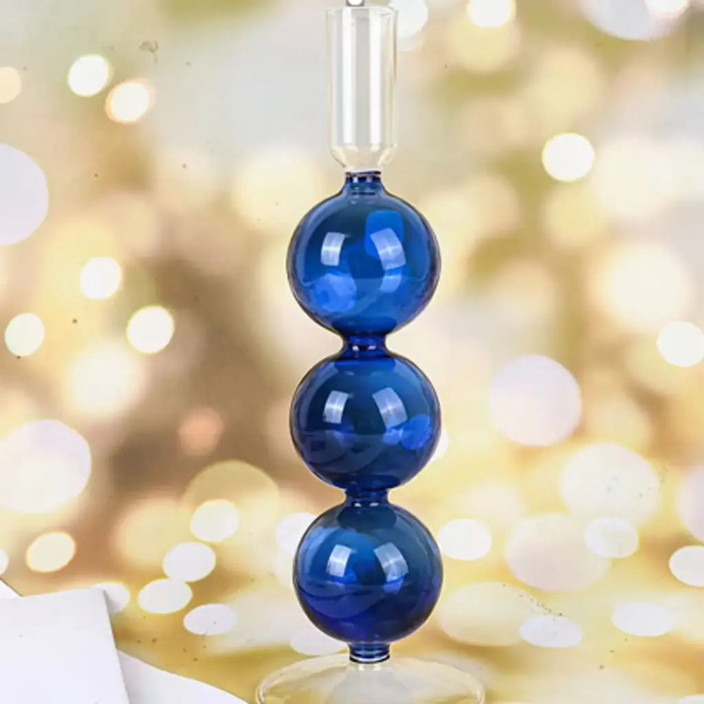 360 HOME CANDLESTICK GLASS 8*24 VINTAGE BLUE ROUND