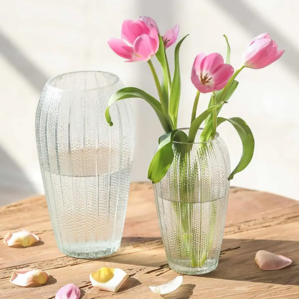 360 HOME VASE GLASS CLEAR 8*25CM LARGE CALIBER LANTERN SHAPE