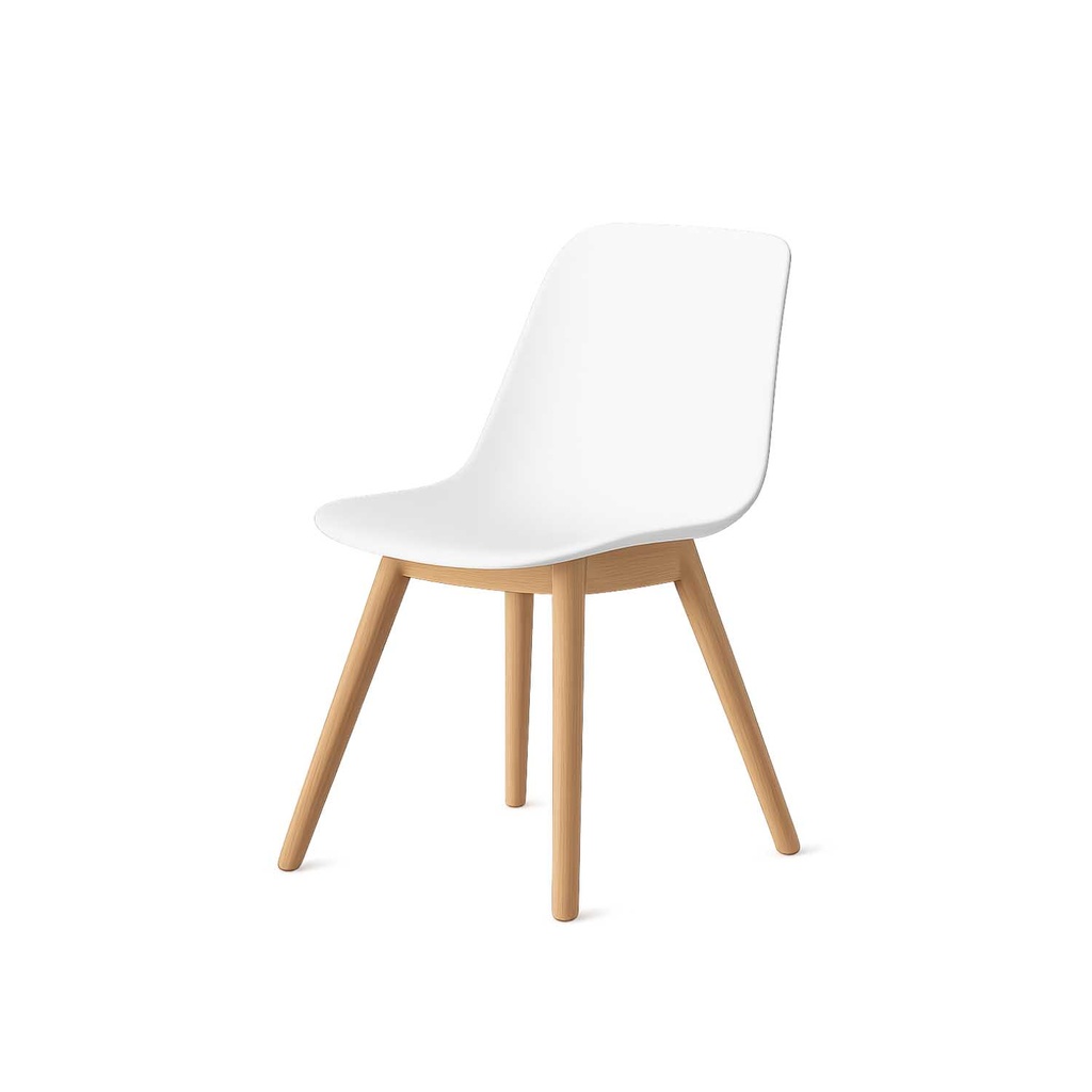 360 HOME CHAIR AMES-STYLE PLASTIC SEAT SHELL & WOOD LEGS WHITE 