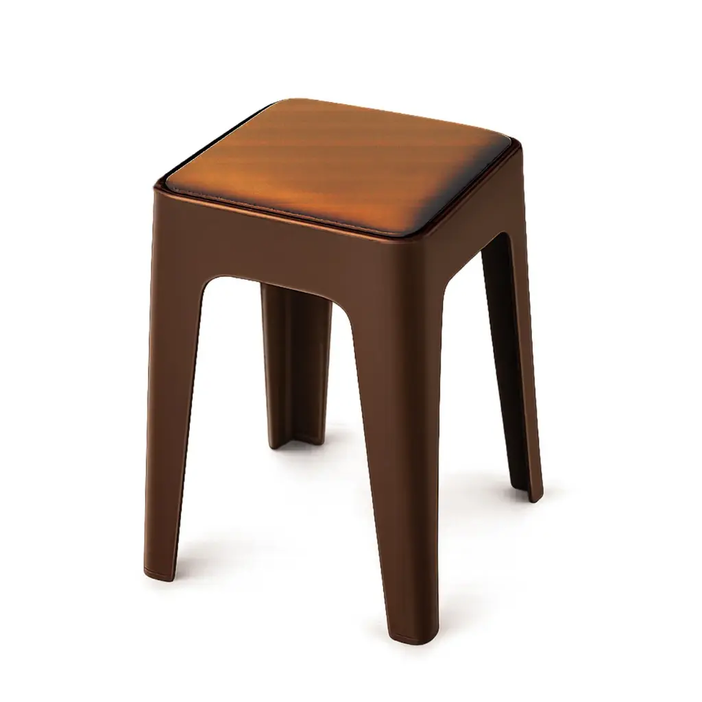 360 HOME STOOL  STACKABLE PLASTIC WITH SOFT CUSHIONED SEAT BACKLESS BROWN