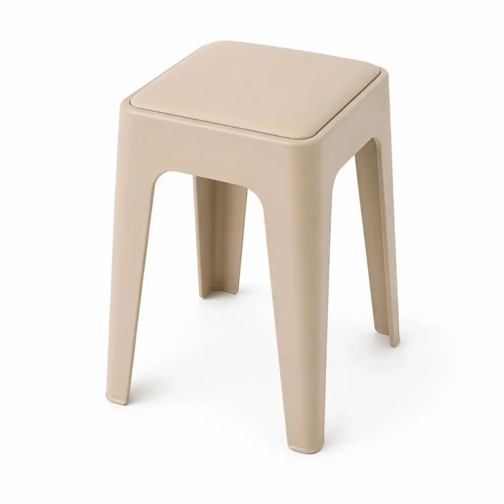 360 HOME STOOL STACKABLE PLASTIC WITH SOFT CUSHIONED SEAT BACKLESS BEIGE