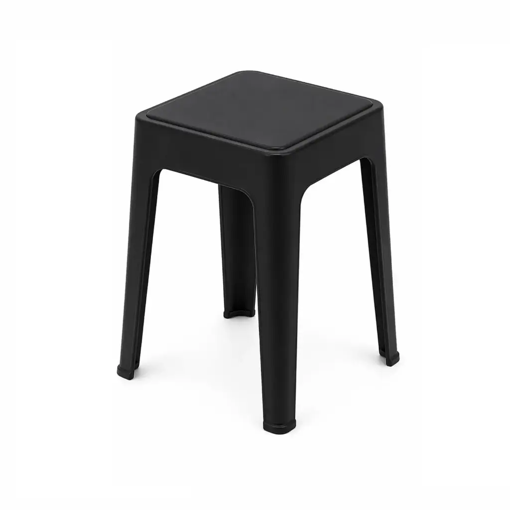 360 HOME STOOL PLASTIC SQUARE SEAT AND FOUR LEGS BLACK