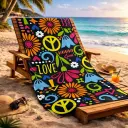 360 HOME BEACH TOWEL PEACE LOVE AND FLOWER PATTERN 100% POLYESTER 230GSM 70x140 MULTICOLOR 