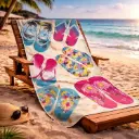 360 HOME BEACH TOWEL FLIP FLOP PATTERN 100% POLYESTER 230GSM 70x140 TURQUOISE AND PINK