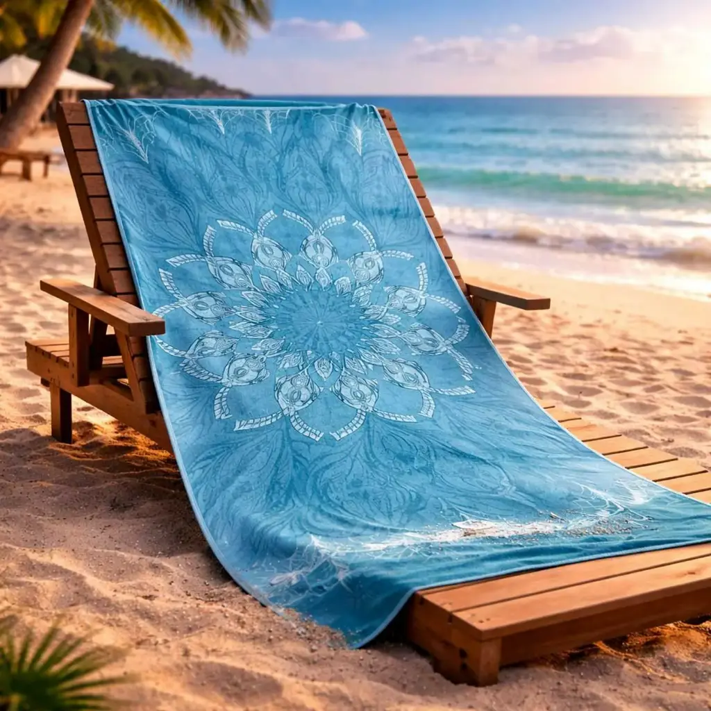 360 HOME BEACH TOWEL FLOWER MANDALA PATTERN 100% POLYESTER 230GSM 70x140 TURQUOISE 